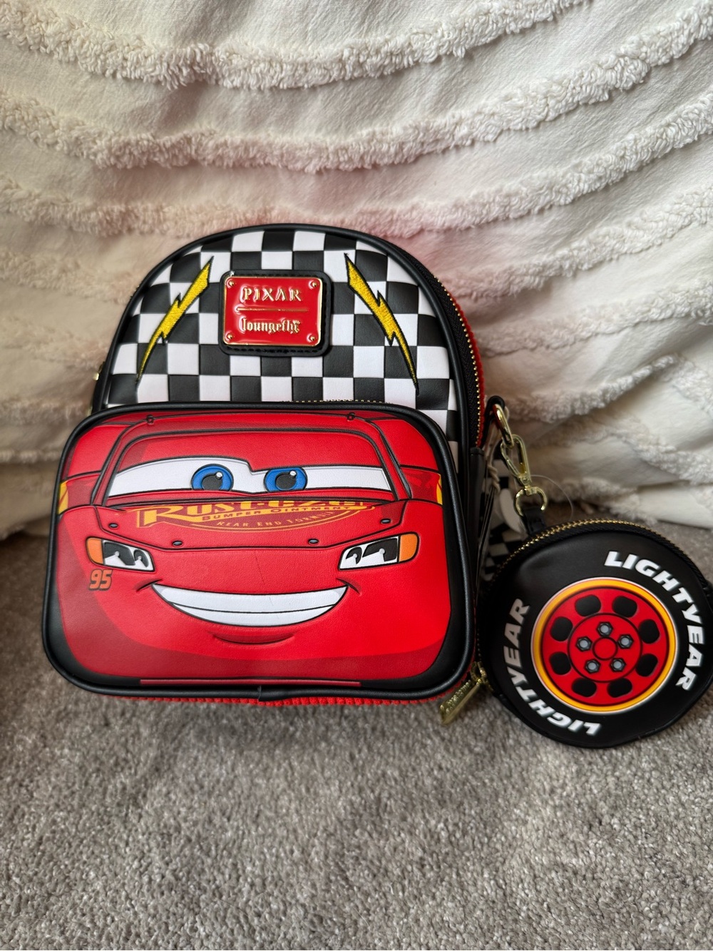 Loungefly Disney Pixar Cars Lightning McQueen Convertible Backpack NWT